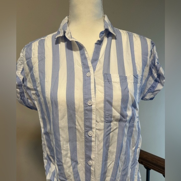BeachLunchLounge Blue White Striped Tie Front Button Down Shirt Size XS - Picture 4 of 6
